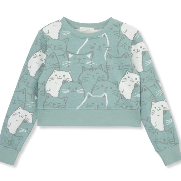 Peek Other - Peek Seafoam Green Cat Print Crewneck Sweatshirt